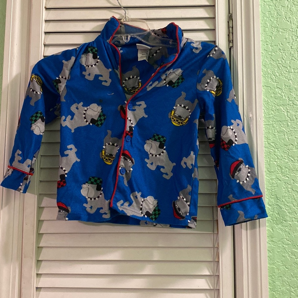 Up Late Kids Boys Blue and Red Puppy Dog Pajama Shirt Top with Buttons 6